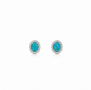 Brinco Oval Turquesa com Zircônias Ródio Semijoia