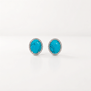 Brinco Oval Turquesa com Zircônias Ródio Semijoia