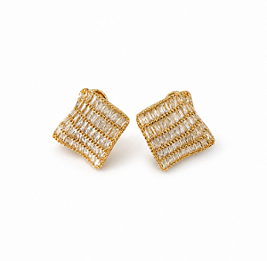Brinco Losango com Zircônias Baguete Dourado Semijoia