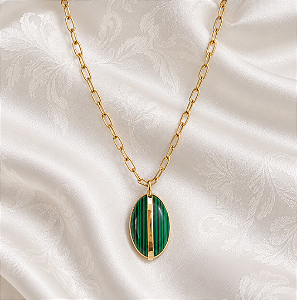 Colar Oval com Malaquita Semijoia