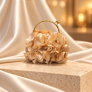 Bolsa Clutch com Pétalas Champanhe para Festa