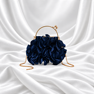 Bolsa Clutch com Pétalas Azul Marinho para Festa
