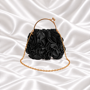 Bolsa Clutch com Pétalas Preto para Festa