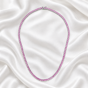 Colar Riviera Rosa Pink com Zircônias Redondas em Ródio Semijoia