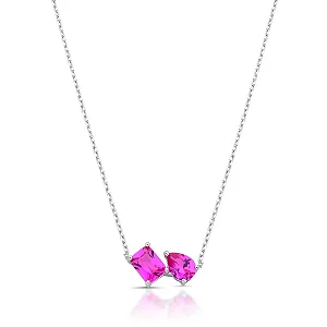 Colar com Cristais Rosa Pink em Ródio Semijoia