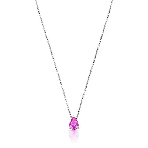 Colar Gota com Zircônia Rosa Pink em Ródio Semijoia
