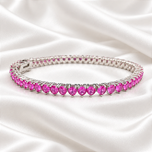 Pulseira Riviera com Cristais Rosa Pink em Ródio Semijoia