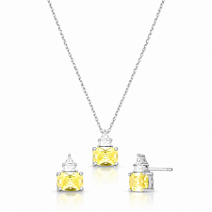 Conjunto Colar e Brinco com Cristal Amarelo e Zircônias em Ródio Semijoia