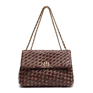 Bolsa Isla Hellen Média em Couro e Ráfia Tressê Pinhão