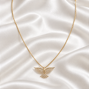 Colar Espirito Santo Zirconia Ouro Semijoia