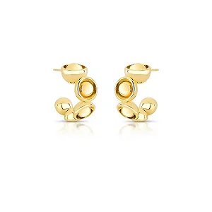 Brinco Meia Argola com Esferas Lisas Ouro Semijoia