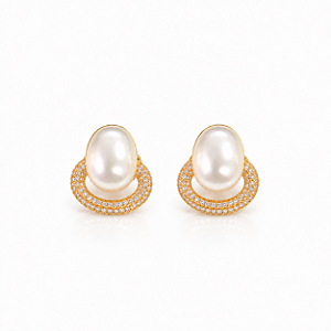 Brinco Pérola Oval Zircônia Ouro Semijoia