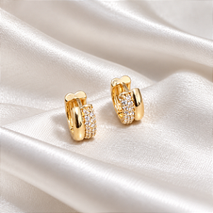 Brinco Argolinha Dupla Ouro Zircônias Cravejadas Semijoia 24A05022