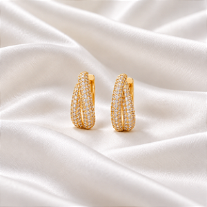 Brinco Argola Dois Aros Médio com Zircônia Ouro Semijoia 26K10007