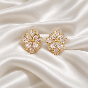 Brinco de Pressão Flor com Zircônia Ouro Semijoia