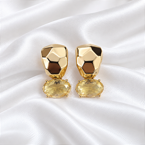 Brinco Curvo com Cristal Oval Ouro Semijoia