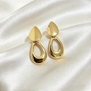 Brinco Pressão Gota Vazada Ouro Semijoia