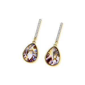 Brinco gota pedra natural abalone zircônia ouro semijoia