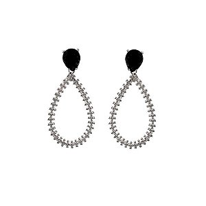 Brinco gota cristal preto ródio semijoia