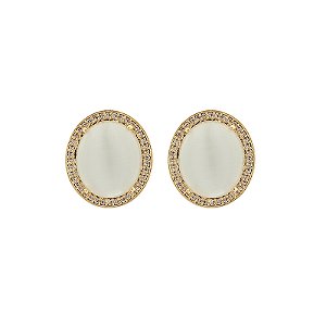 Brinco oval olho de gato zircônia ouro semijoia 19A06033