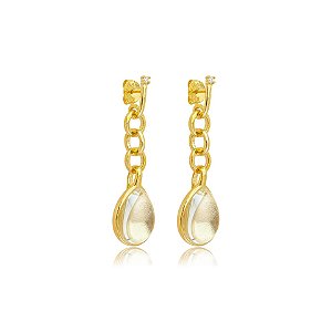 Brinco gota cristal ouro semijoia
