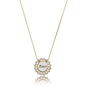 Colar redondo amor zircônia cristal ouro semijoia