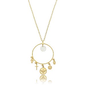 Colar longo pingente amuleto ouro semijoia