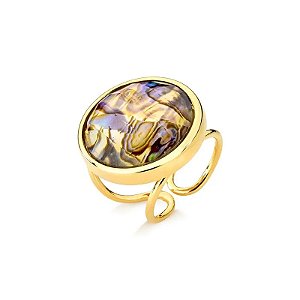 Anel ajustável pedra natural abalone ouro semijoia 010229948