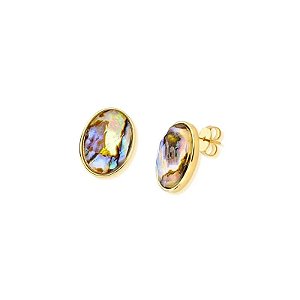 Brinco oval pedra natural abalone ouro semijoia