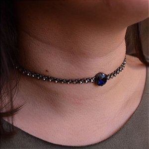 Choker riviera azul indigo Caleidoscópio joia artesanal