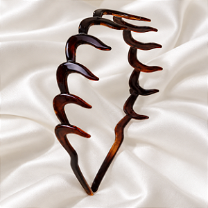Tiara Francesa de Acetato com Dentes Largos Marrom Tartaruga Finestra F2795