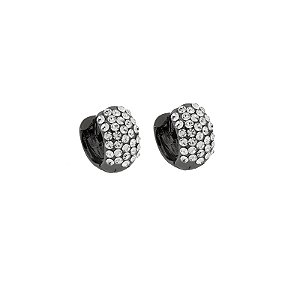 Brinco argolinha m ródio negro strass branco semijoia 7A20032