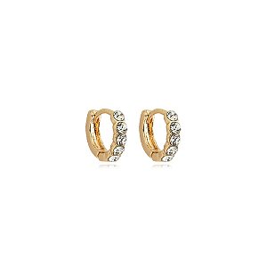 Brinco argolinha fina ouro segundo furo strass semijoia  7A07002
