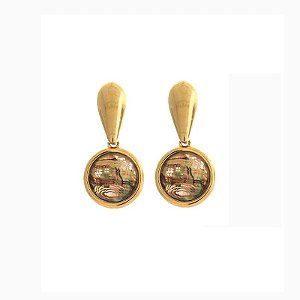 Brinco pedra natural abalone ouro semijoia