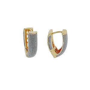 Brinco argolinha metal texturizado ródio e ouro semijoia 18K02004