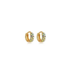 Brinco argolinha segundo furo strass boreal ouro semijoia 16K12028