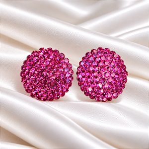 Brinco Botão Leticia Sarabia com Cristais Pink Fucsia