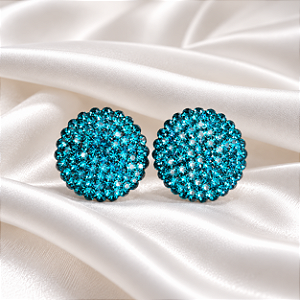 Brinco Botão Leticia Sarabia Cristal Turquesa Blue Zircon