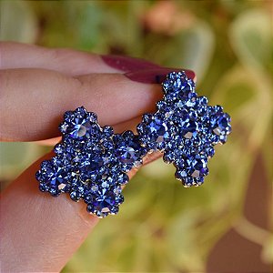 Brinco Leticia Sarabia quadrado curvas cristal azul sapphire