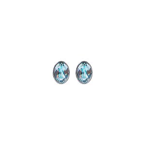 Brinco oval Leticia Sarabia cristal azul claro prateado 7197