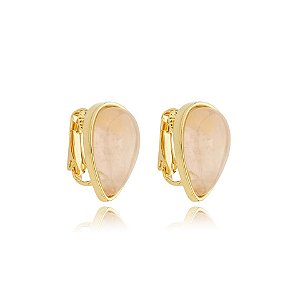 Brinco pressão gota invertida pedra natural quartzo rosa ouro semijoia