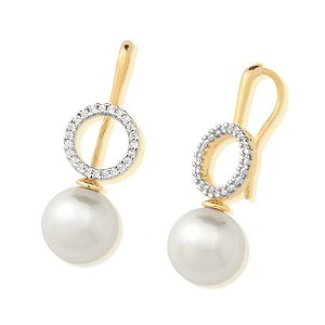 Brinco gancho pérola shell zircônia ouro semijoia