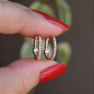 Brinco argolinha zircônia ouro semijoia 18K02008