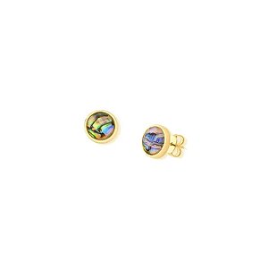 Brinco redondo pedra natural abalone ouro semijoia