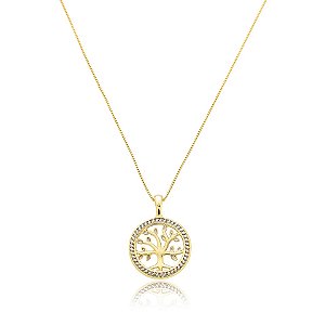 Colar árvore da vida pedra natural opalina ouro semijoia
