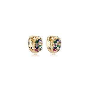Brinco argolinha segundo furo zircônia colorida ouro semijoia 24k20056