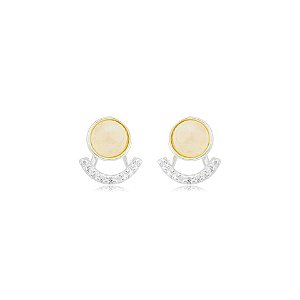 Brinco ear jacket pedra natural quartzo rosa e zircônia prata 925
