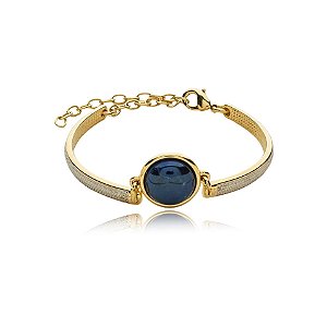 Bracelete ajustável pedra natural sodalita perolada ouro semijoia
