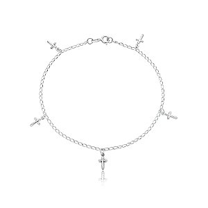 Tornozeleira corrente crucifixos prata 925