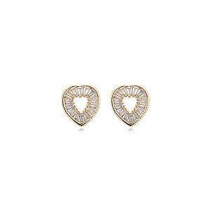 Brinco coração vazado zircônia ouro semijoia11A01108